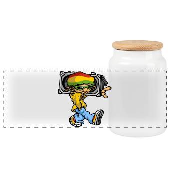 Reggae boy and radio - Panorama Keksdose mit Holzdeckel - Weiß - Vorne