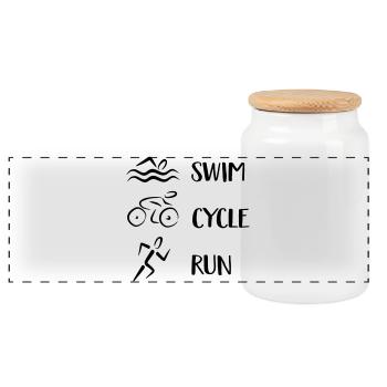 Triathlon - Panorama Keksdose mit Holzdeckel - Weiß - Vorne