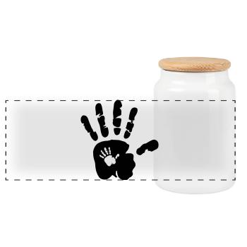 Hand in hand - hands - child - children - kids - Panoramic Cookie Jar with Wooden Lid - white - Front