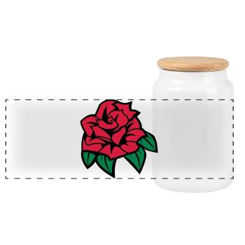6254398 135433816 Rose - Panoramic Cookie Jar with Wooden Lid - white - Front