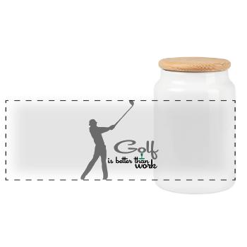 Golf - Panorama Keksdose mit Holzdeckel - Weiß - Vorne