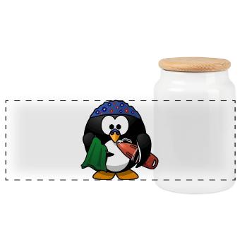 Flower Hat Penguin on the Beach - Panoramic Cookie Jar with Wooden Lid - white - Front