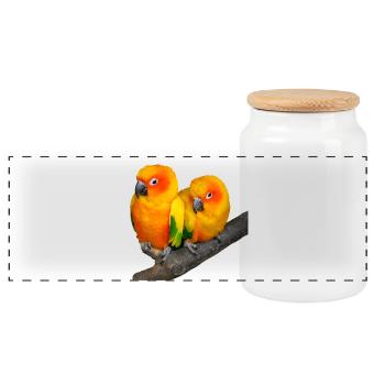birds - Panoramic Cookie Jar with Wooden Lid - white - Front
