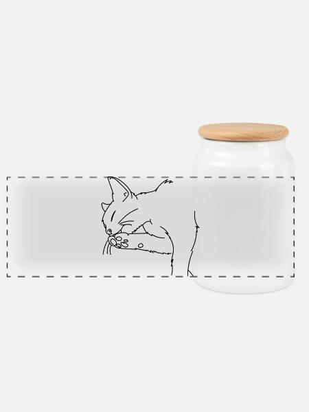 Katze - Panorama Keksdose mit Holzdeckel - Weiß