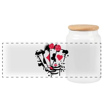 Card game hearts, spades, diamonds, clubs with - Panoramic Cookie Jar with Wooden Lid - white - Front