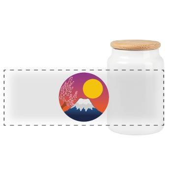Mount Fuji manga - Panoramic Cookie Jar with Wooden Lid - white - Front