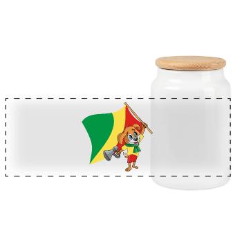 Kongo (Brazzaville) Fan Hund - Panorama Keksdose mit Holzdeckel - Weiß - Vorne