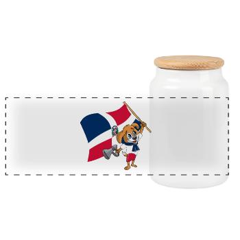 Dominican Republic fan dog - Panoramic Cookie Jar with Wooden Lid - white - Front