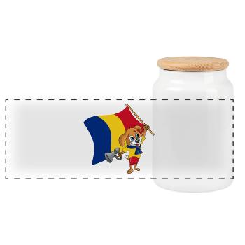 Romania Fan Dog - Panoramic Cookie Jar with Wooden Lid - white - Front