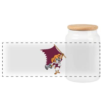Qatar Fan Dog - Panoramic Cookie Jar with Wooden Lid - white - Front