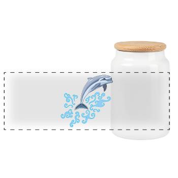 Dolphin - Panoramic Cookie Jar with Wooden Lid - white - Front