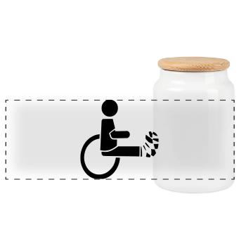 Wheelchair user with leg in plaster # - Panoramic Cookie Jar with Wooden Lid - white - Front