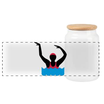 water aerobics - Panoramic Cookie Jar with Wooden Lid - white - Front