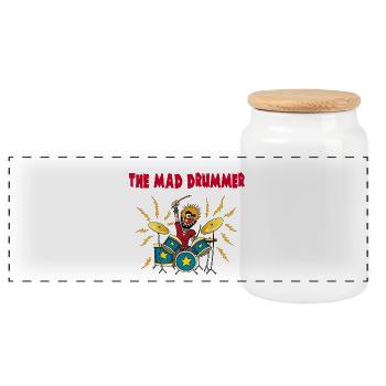 the crazy drummer - Panoramic Cookie Jar with Wooden Lid - white - Front