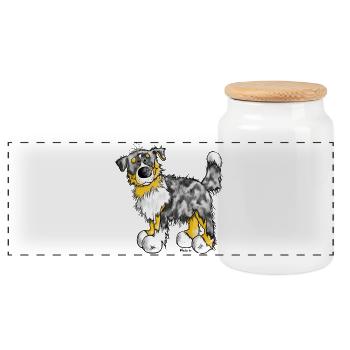 Australian Shepherd – Aussie – t-shirt design - Panoramic Cookie Jar with Wooden Lid - white - Front