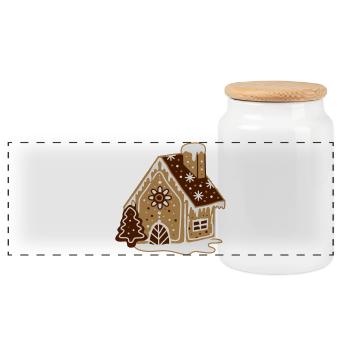 A gingerbread house, gingerbread and frosting - Panoramic Cookie Jar with Wooden Lid - white - Front