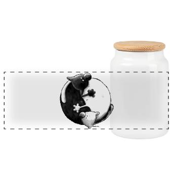 Black and White - Yin Yang - Katzen - Panorama Keksdose mit Holzdeckel - Weiß - Vorne