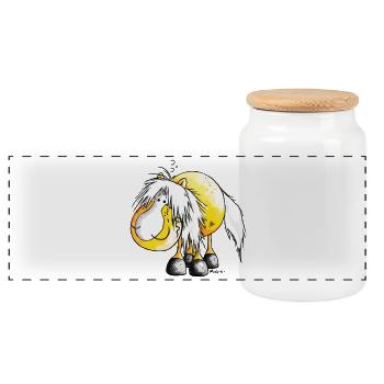 Haflinger - Pferd - Cartoon - Panorama Keksdose mit Holzdeckel - Weiß - Vorne