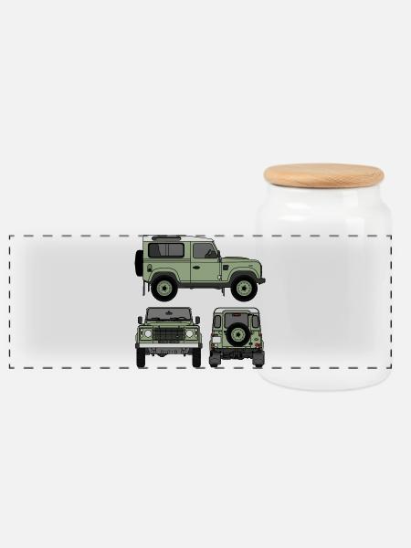 Defender 90 - Seiten - Panorama Keksdose mit Holzdeckel - Weiß