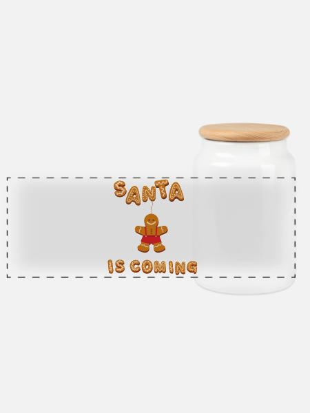 Santa is coming - Panoramic Cookie Jar with Wooden Lid - white