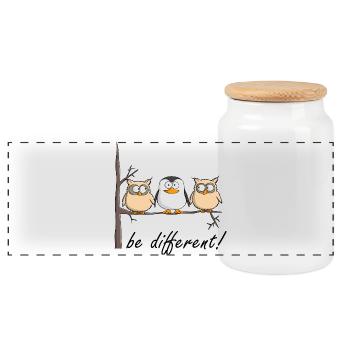Hibou et pingouin - Boîte à biscuits avec couvercle en bois - blanc - Devant