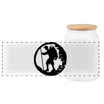 A hiker with backpack and trekking pole - Panoramic Cookie Jar with Wooden Lid - white - Front