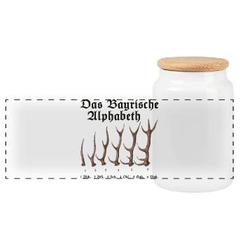 Das Bayrische Alphabet aus Bayern - Panorama Keksdose mit Holzdeckel - Weiß - Vorne
