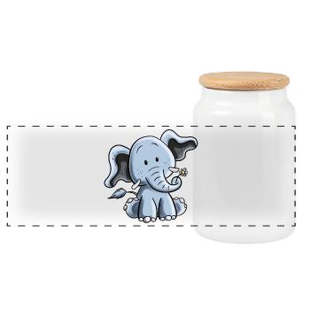 Happy Elefant I Elefantenbaby I Kinder Geschenk - Panorama Keksdose mit Holzdeckel - Weiß - Vorne