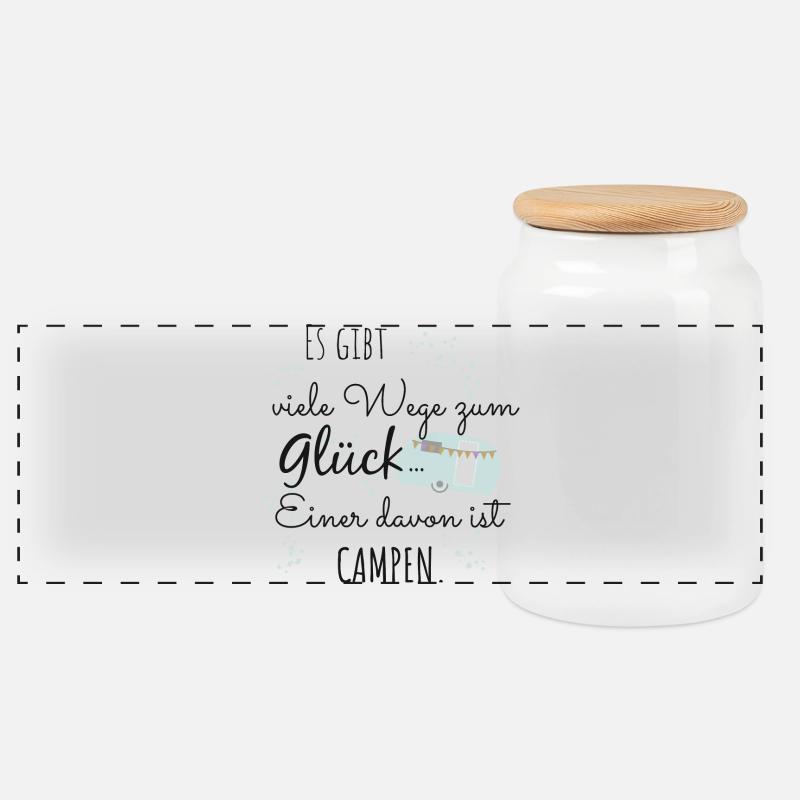 Camping Glück Campen Camper Zelt Spruch Geschenk - Panorama Keksdose mit Holzdeckel - Weiß