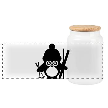 winter sports humor penguin - Panoramic Cookie Jar with Wooden Lid - white - Front