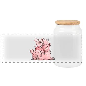 Funny piggy I pig cartoon animal motive - Panoramic Cookie Jar with Wooden Lid - white - Front