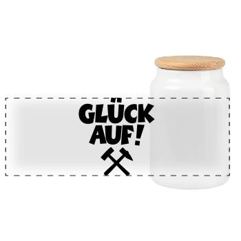 Glück auf mit Schlägel und Eisen - Panorama Keksdose mit Holzdeckel - Weiß - Vorne