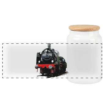 Vintage Steam Locomotive Illustration - Panoramic Cookie Jar with Wooden Lid - white - Front