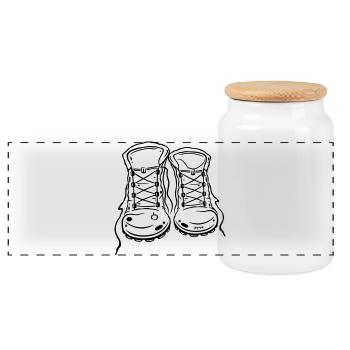 For lovers of hiking: hiking boots. - Panoramic Cookie Jar with Wooden Lid - white - Front