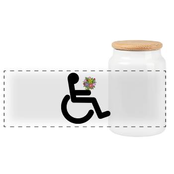 Utilisateur d’un fauteuil roulant avec des fleurs # - Boîte à biscuits avec couvercle en bois - blanc - Devant