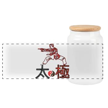 Taichi Fighter - Panoramic Cookie Jar with Wooden Lid - white - Front