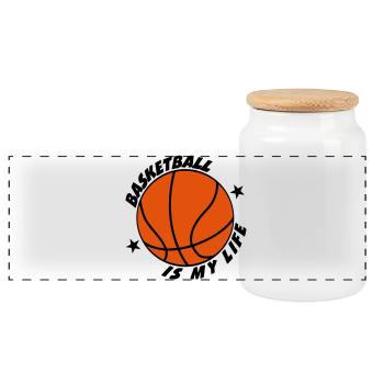 Basketball - Panoramic Cookie Jar with Wooden Lid - white - Front