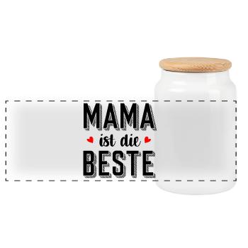Mama ist die Beste – Geschenk zum Muttertag 2023 - Panorama Keksdose mit Holzdeckel - Weiß - Vorne