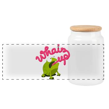 whats up frosch ? Fang die Fliege ! - Panorama Keksdose mit Holzdeckel - Weiß - Vorne
