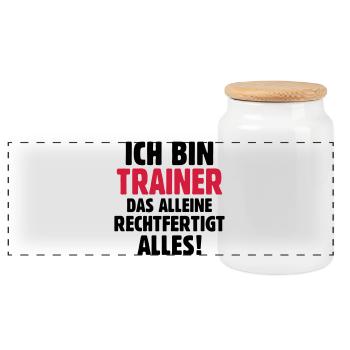 Ich bin Trainer das rechtfertigt alles - Fußball - Panorama Keksdose mit Holzdeckel - Weiß - Vorne