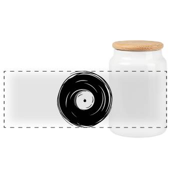 dj record - Panoramic Cookie Jar with Wooden Lid - white - Front