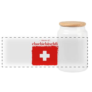 Typisch Schweiz - Panorama Keksdose mit Holzdeckel - Weiß - Vorne