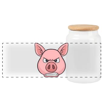 Angry Pig Cartoon Stare - Panoramic Cookie Jar with Wooden Lid - white - Front