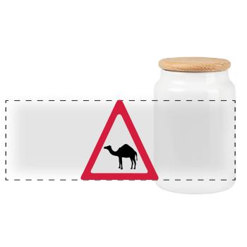 Caution Camel Traffic Sign - Panoramic Cookie Jar with Wooden Lid - white - Front
