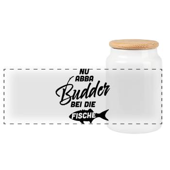 Nu aba Budder with the fish - Panoramic Cookie Jar with Wooden Lid - white - Front