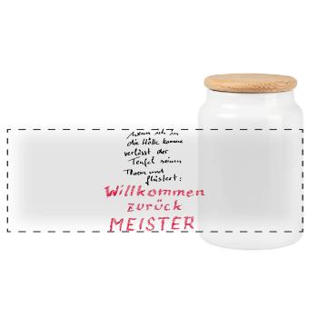Willkommen zurück Meister - Panorama Keksdose mit Holzdeckel - Weiß - Vorne