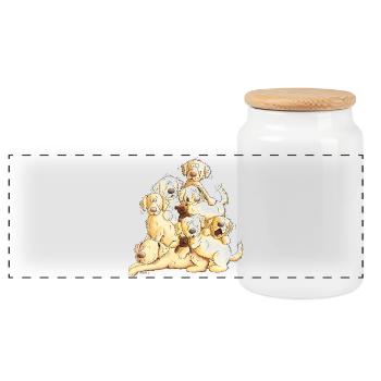 Golden Retriever Dog Puppy Comic Dog Gift - Panoramic Cookie Jar with Wooden Lid - white - Front