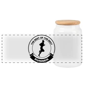 Running / Jogging / Run / Trail / Sport - Panoramic Cookie Jar with Wooden Lid - white - Front