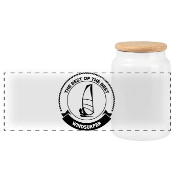 Windsurf Windsurfing Windsurfen Planche à voile - Panoramic Cookie Jar with Wooden Lid - white - Front