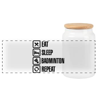 Eat Sleep Badminton Repeat - Boîte à biscuits avec couvercle en bois - blanc - Devant